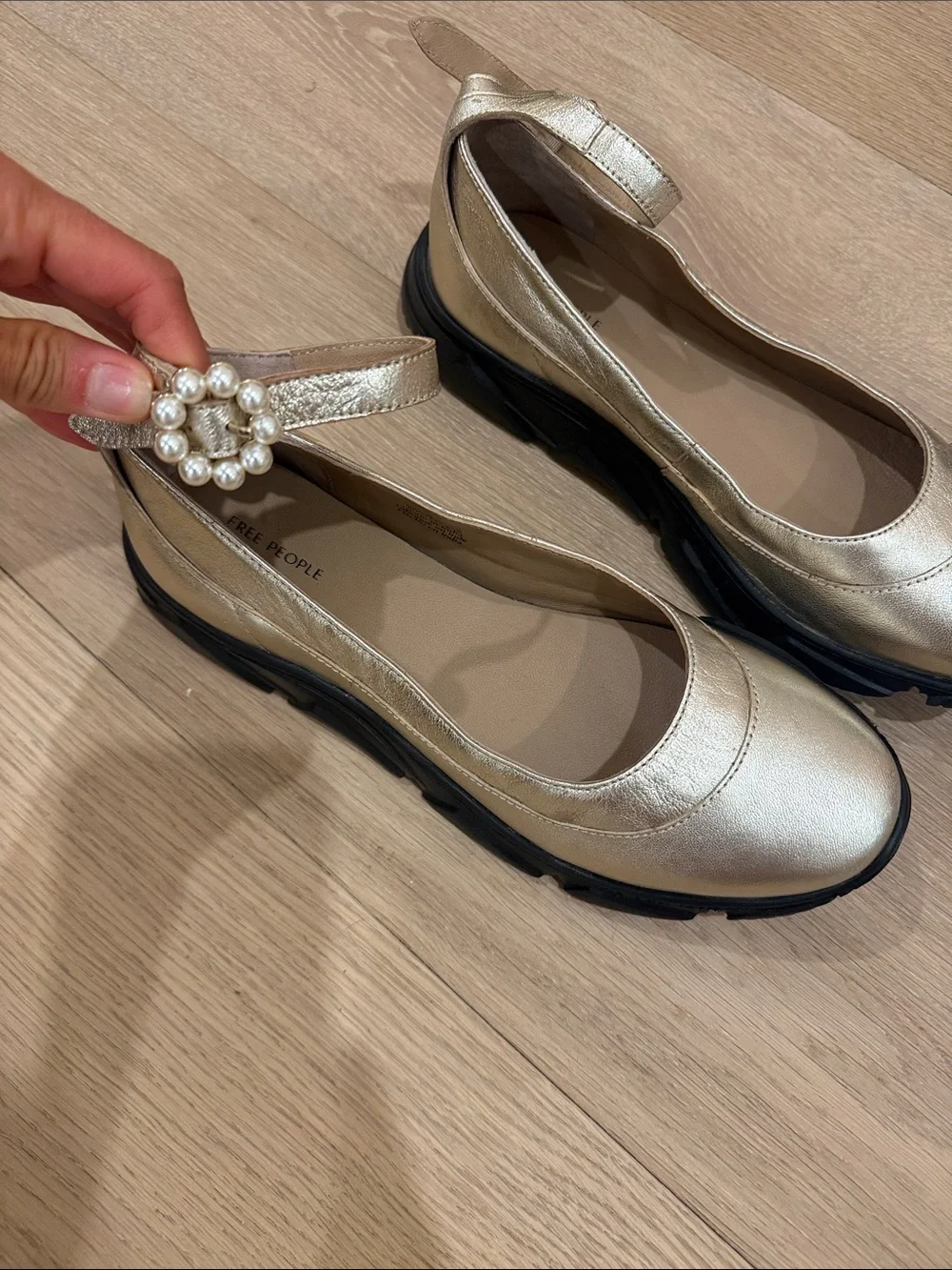 Free people Adventure leather Ballet Sneakers in gold